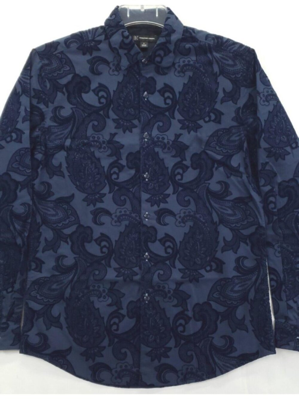 INC International Concepts Shirt Mens S Blue Raised Velvet Velour Paisley Design - Picture 1 of 12